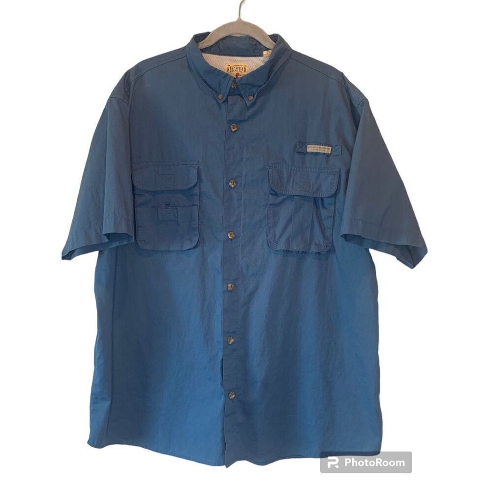 Redhead Men's 2XL Vented Short Sleeve Blue Shirt Hook and Loop Pockets